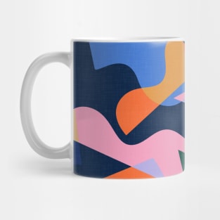 80's Summer Holiday Abstraction / Cut-Out Shapes on Navy Blue Mug